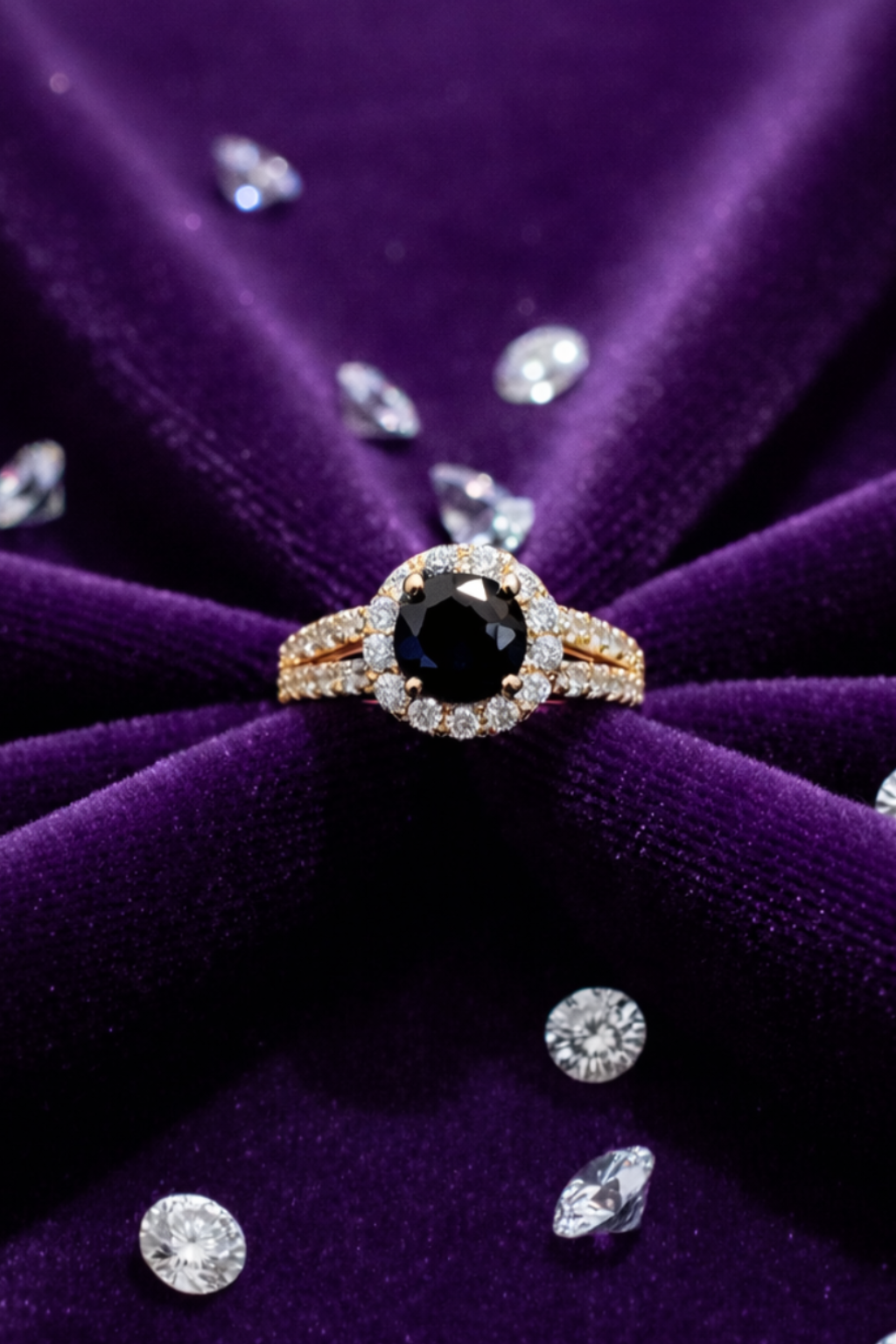 Midnight Round Halo Ring