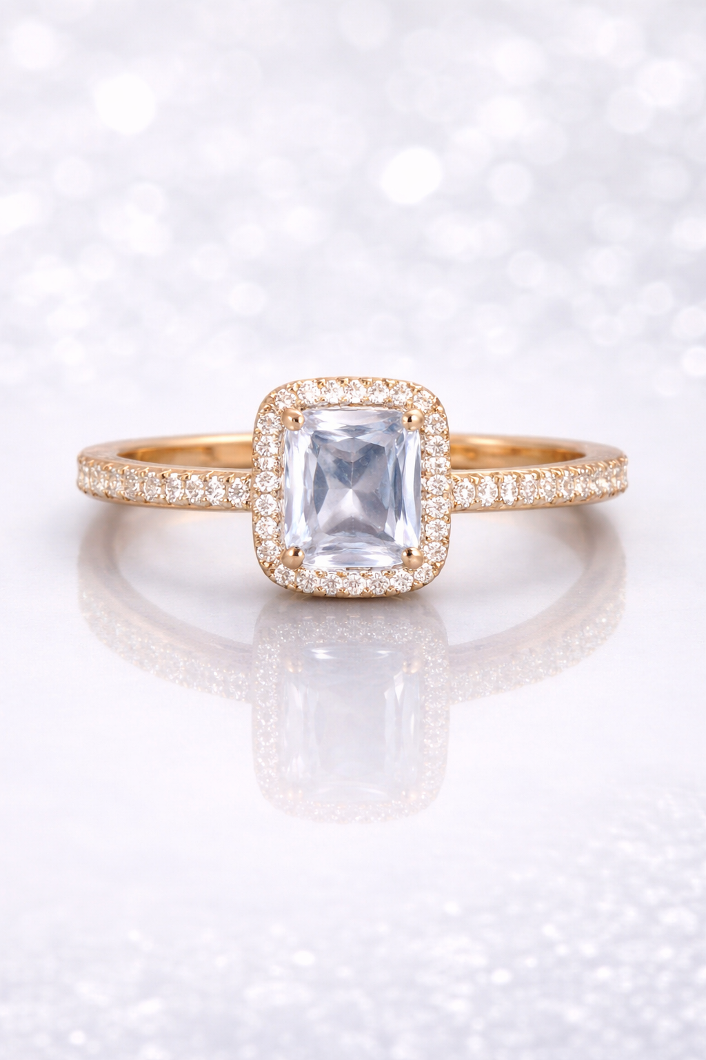 Ice Blue Radiance Halo Ring