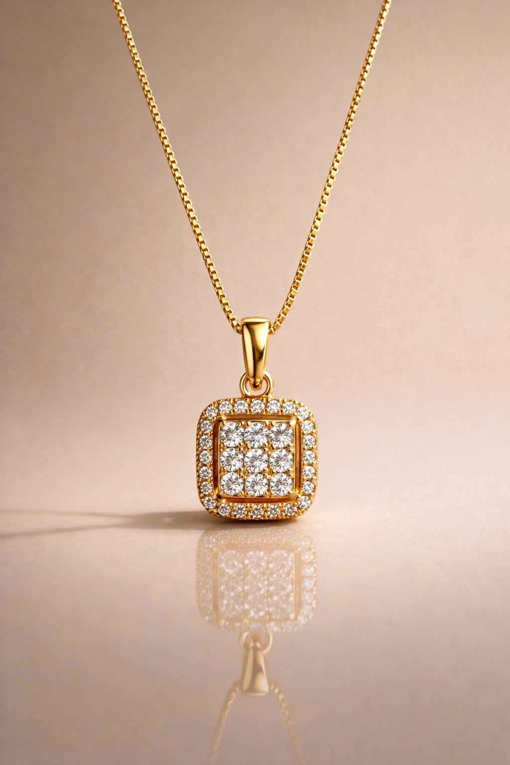 Radiant Square Halo Gold Pendant