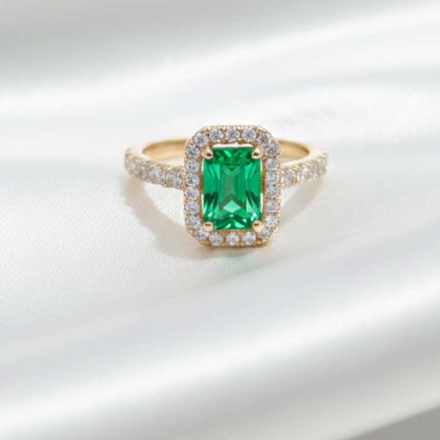 Emerald Radiance Halo Ring