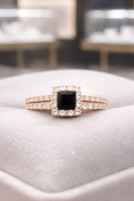 Midnight Square Halo Ring