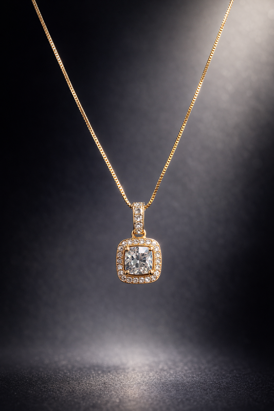 Luminous Halo Square Gold Pendant