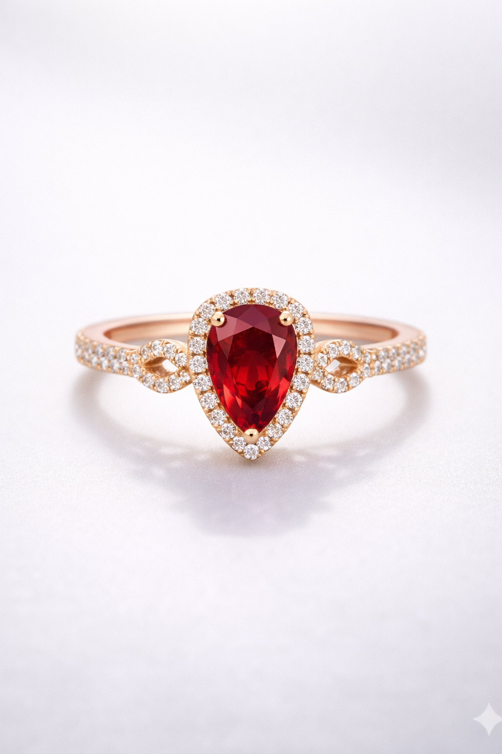 Crimson Teardrop Halo Ring