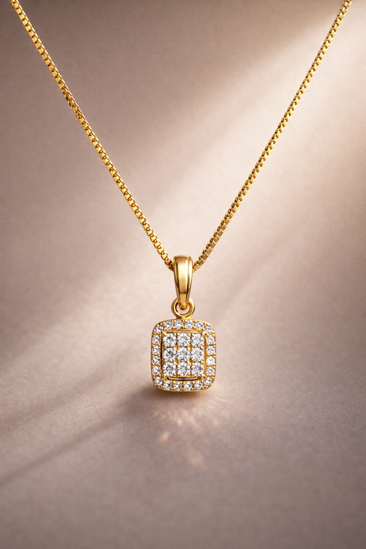 Radiant Square Halo Gold Pendant