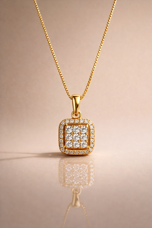 Radiant Square Halo Gold Pendant