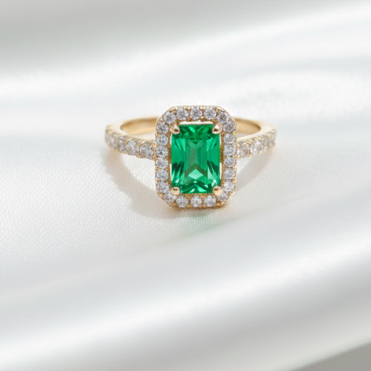 Emerald Radiance Halo Ring