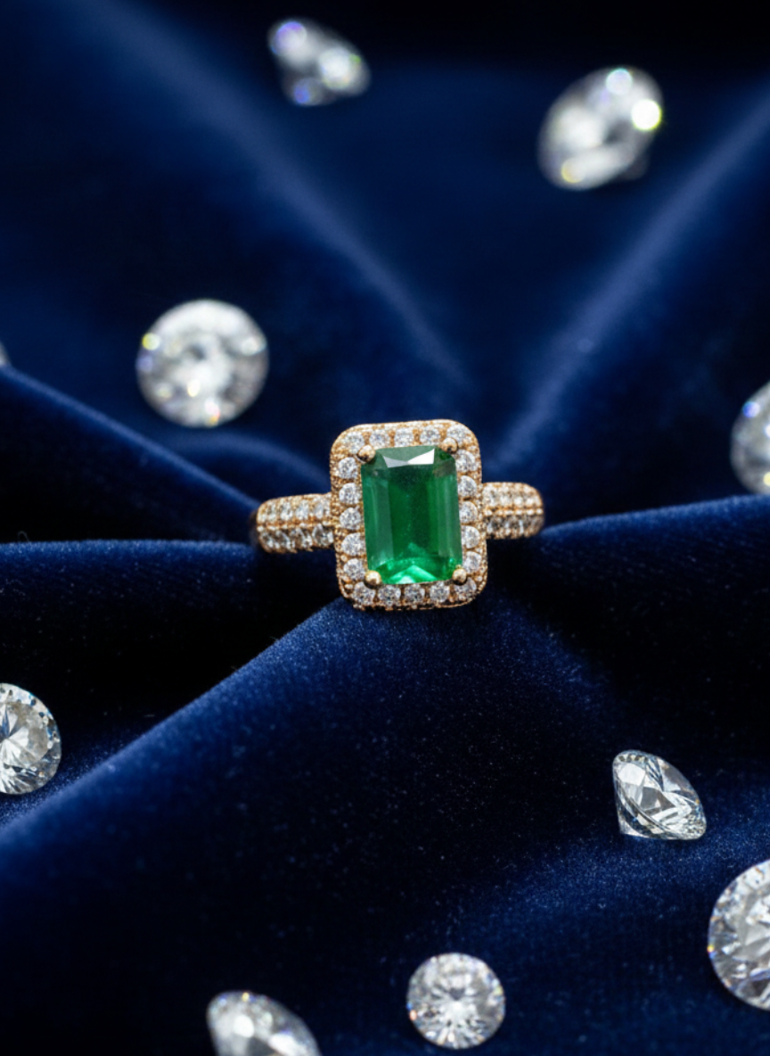 Emerald Royale Halo Ring