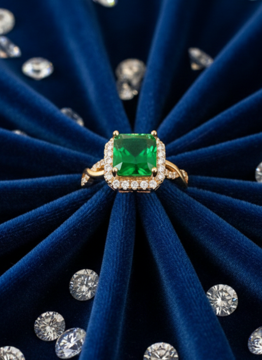 Emerald Radiance Halo Ring