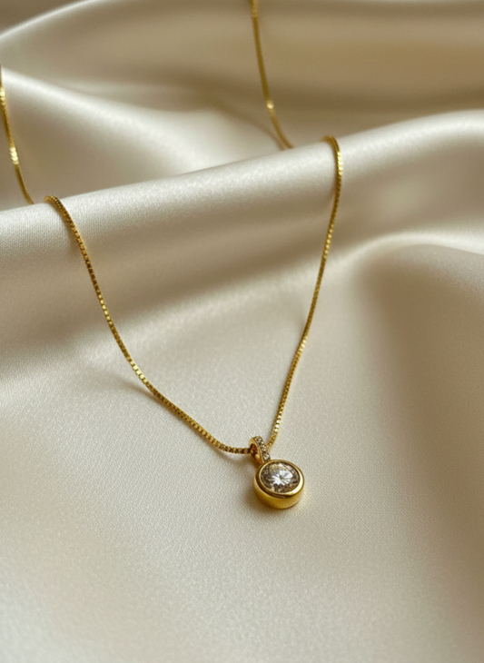 Bezel Spark Solitaire Gold Pendant