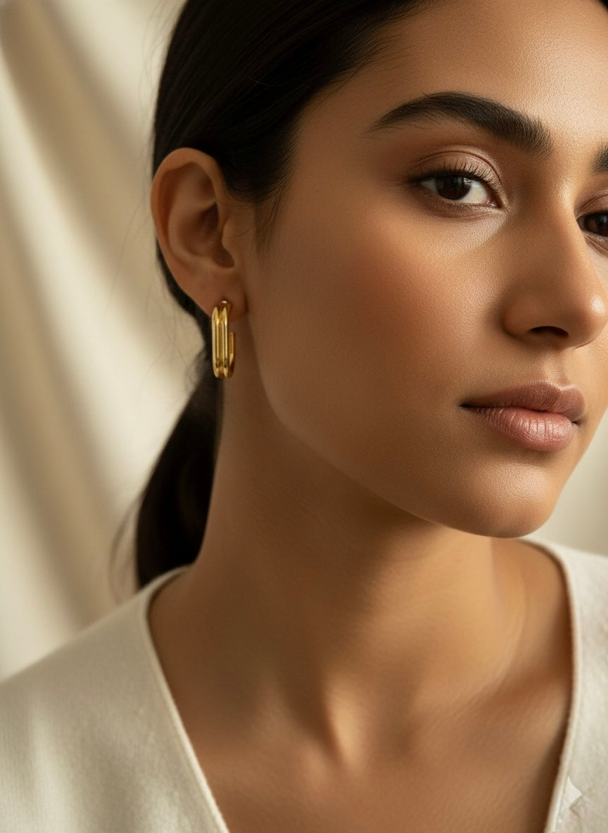 Golden Duo Curve Hoops Earrings