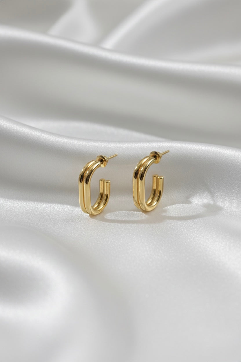 Golden Duo Curve Hoops Earrings